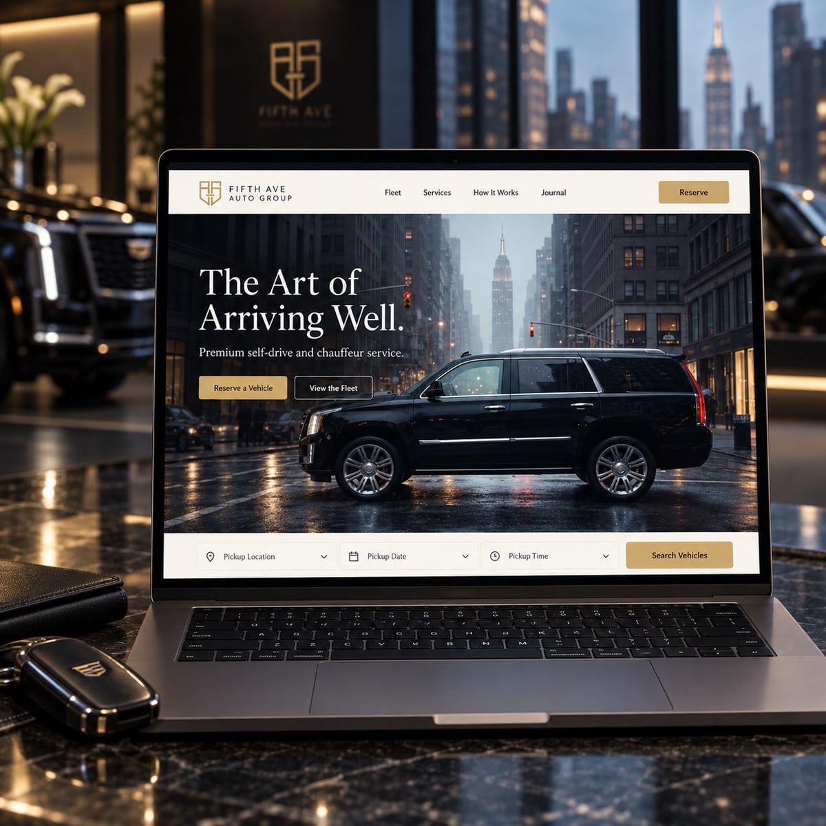 Fifth Ave Auto Group luxury mobility website presented on a laptop