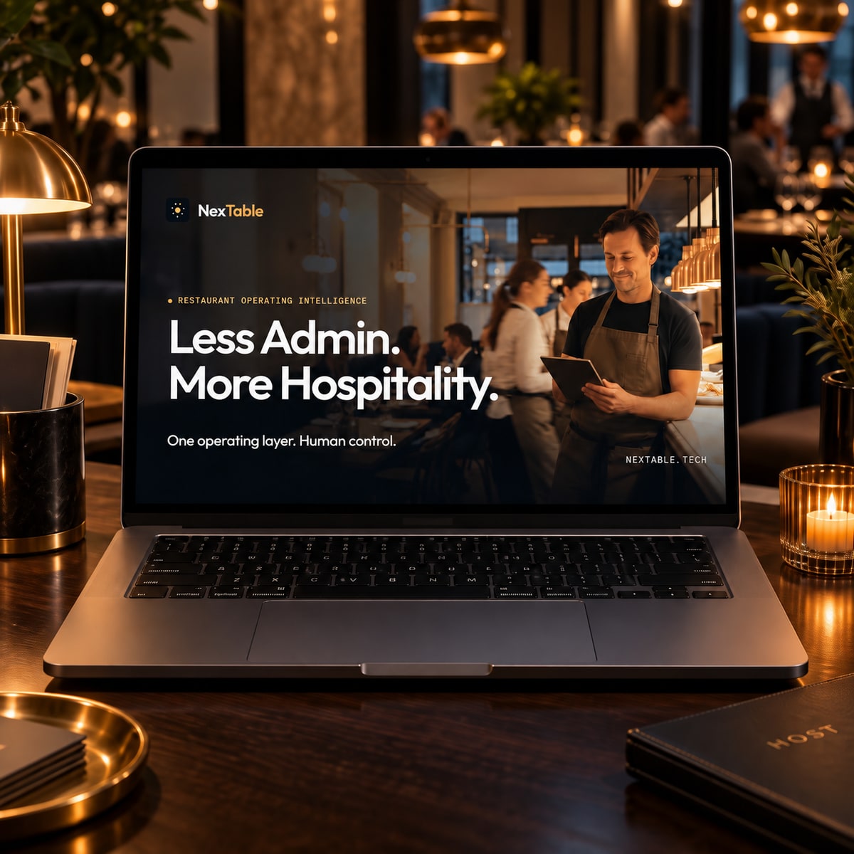 NexTable restaurant operating system presented on a laptop