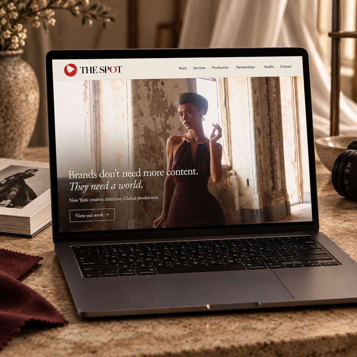 The Spot fashion creative studio website presented on a laptop